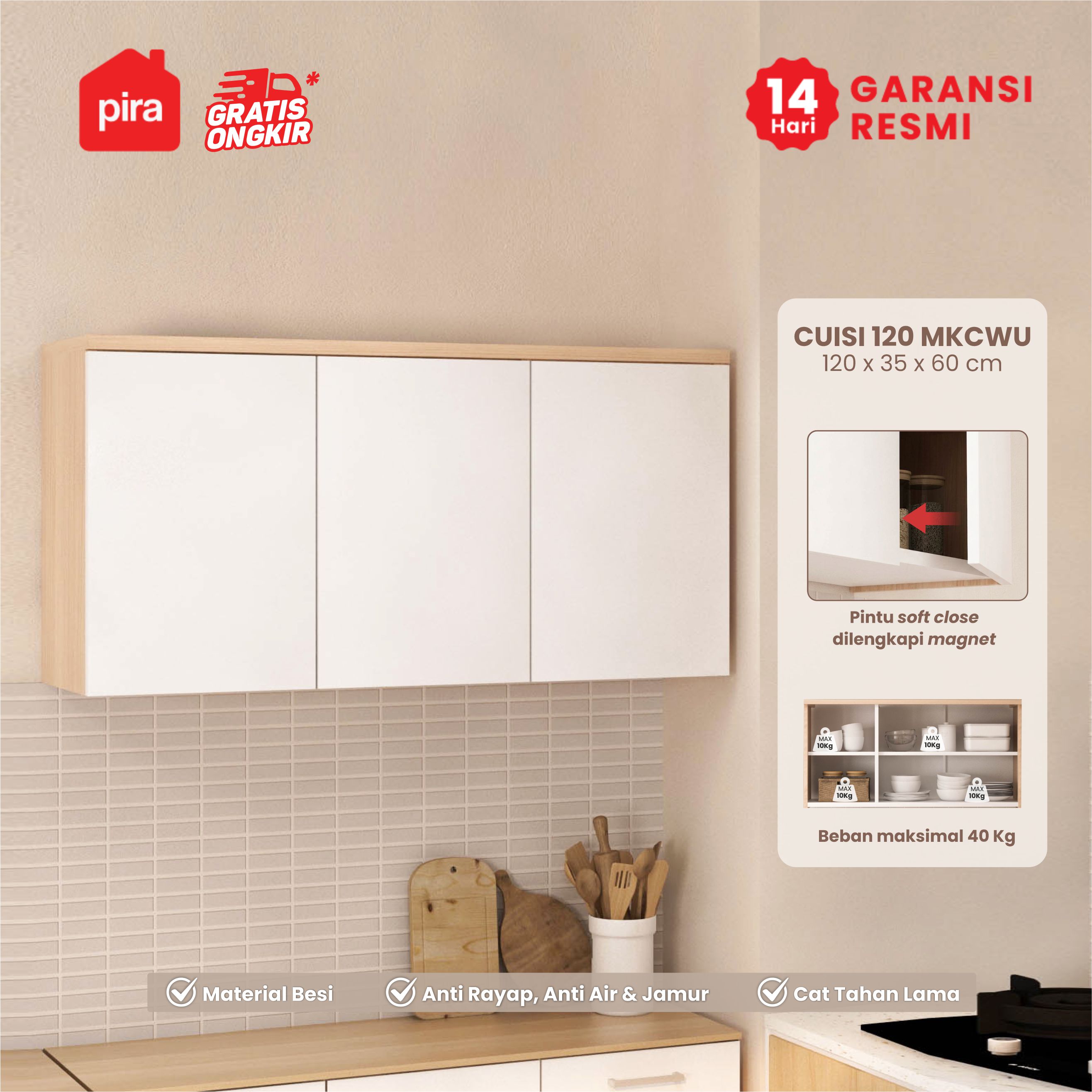 PIRA - CUISI MKCWU KITCHEN SET / RAK DAPUR BESI / LEMARI DAPUR BESI / RAK DAPUR warna PRO OAK - WHITE - PIRA - foto 1