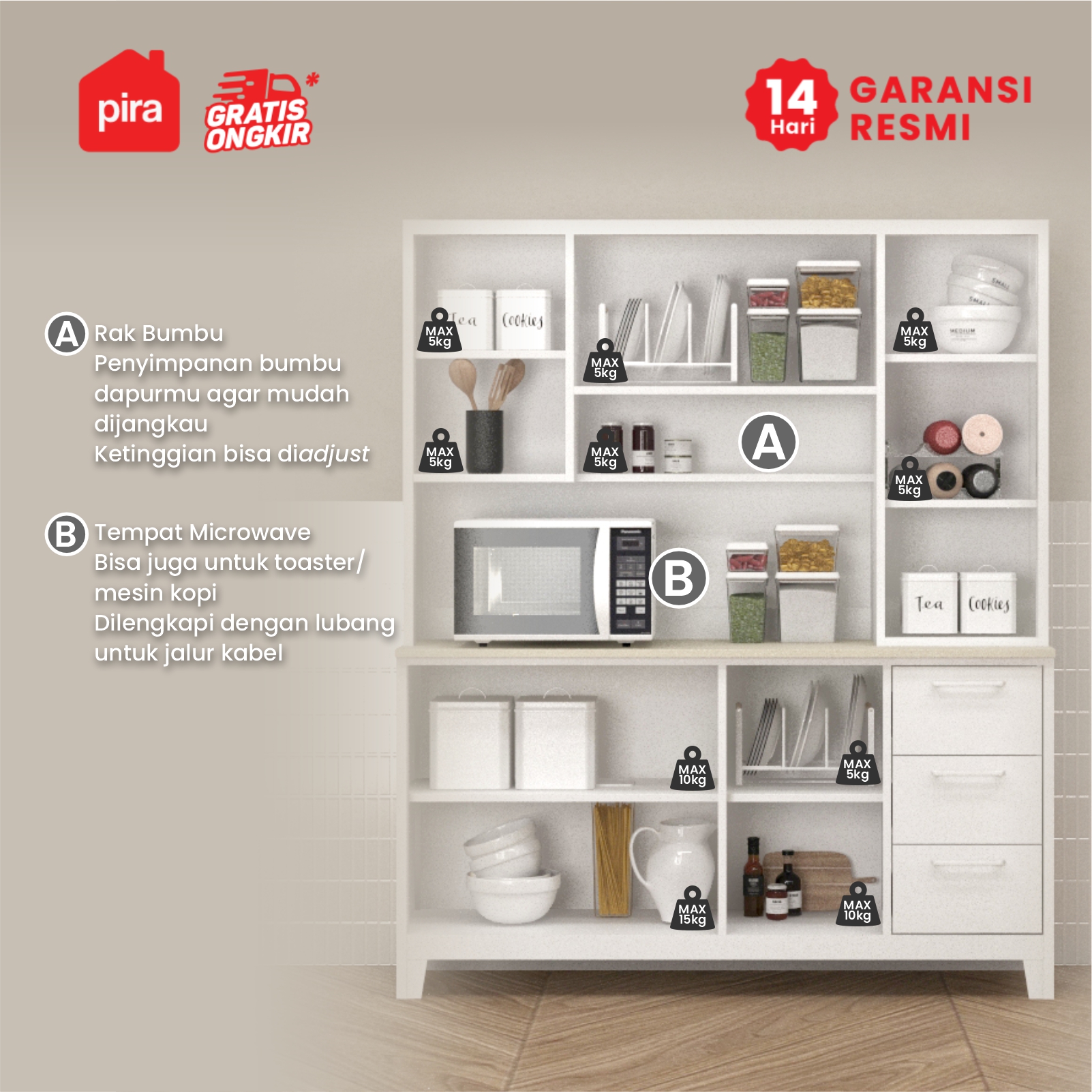 PIRA - KOTZEN MKC 160 LEMARI DAPUR BESI / RAK DAPUR BESI / KITCHEN SET BESI warna WHITE - PIRA - foto 3