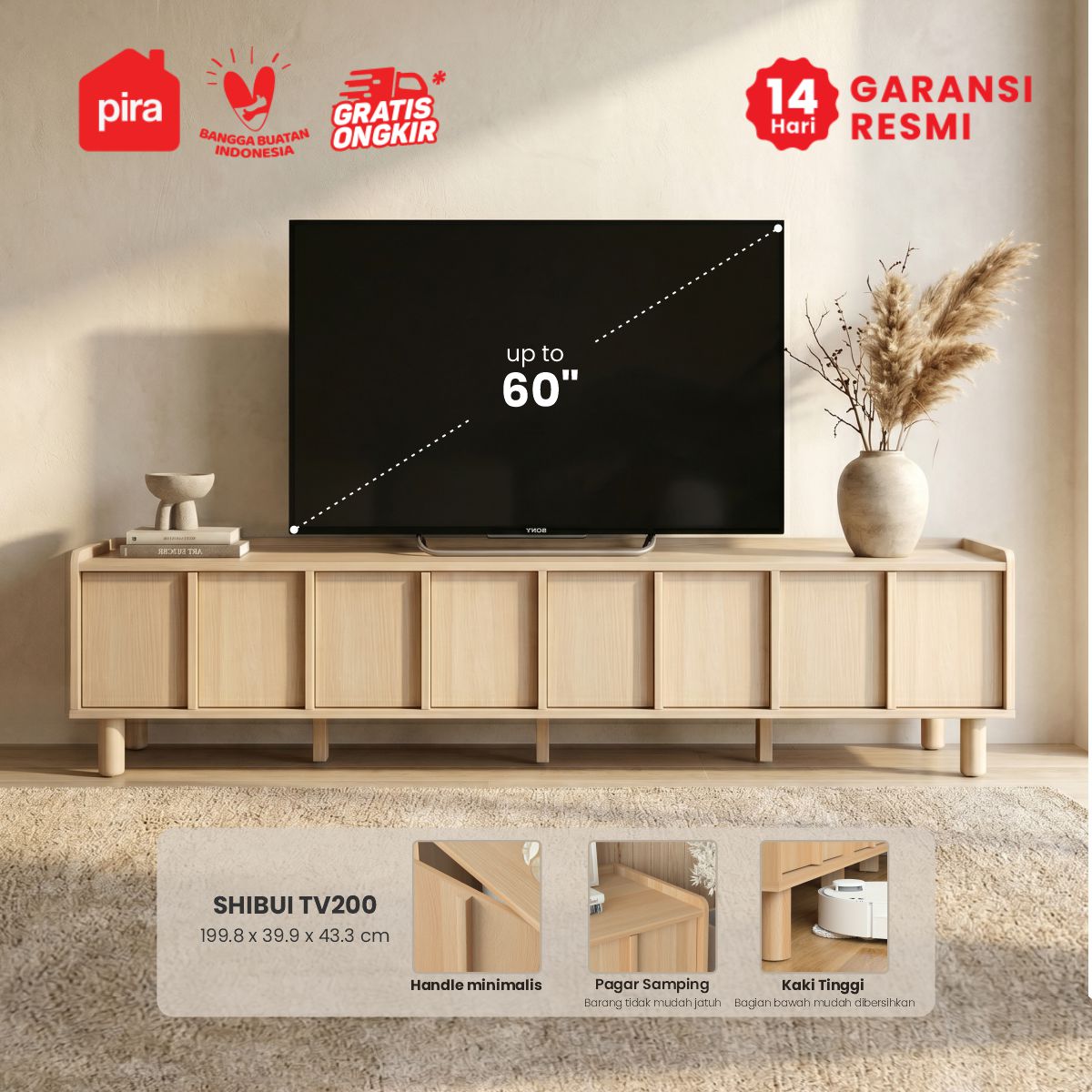 PIRA -  SHIBUI TV200 MEJA TV / RAK TV / LEMARI TV / KABINET TV warna PRO OAK - PIRA - foto 2