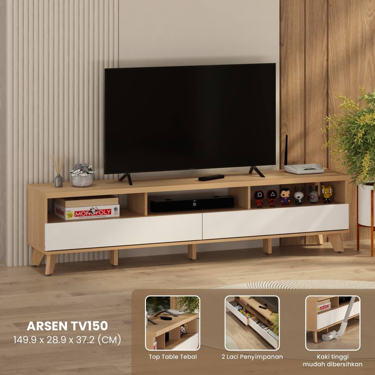 PIRA METROPOLIS - ARSEN TV MEJA TV / RAK TV / LEMARI TV warna PRO OAK - WHITE - PIRA METROPOLIS - foto 1
