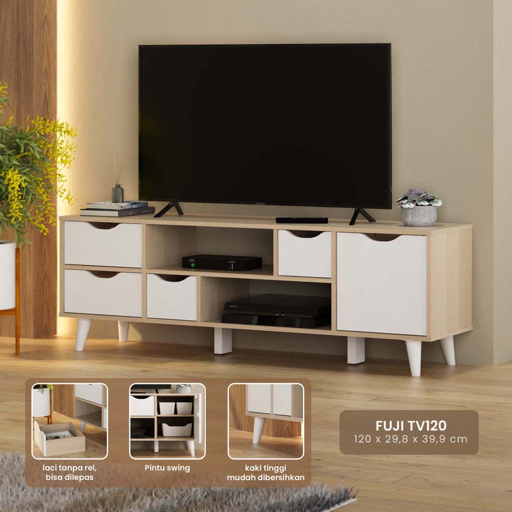 PIRA METROPOLIS OX - FUJI TV120 MEJA TV / RAK TV MINIMALIS warna PRO OAK - WHITE - PIRA METROPOLIS OX - foto 1