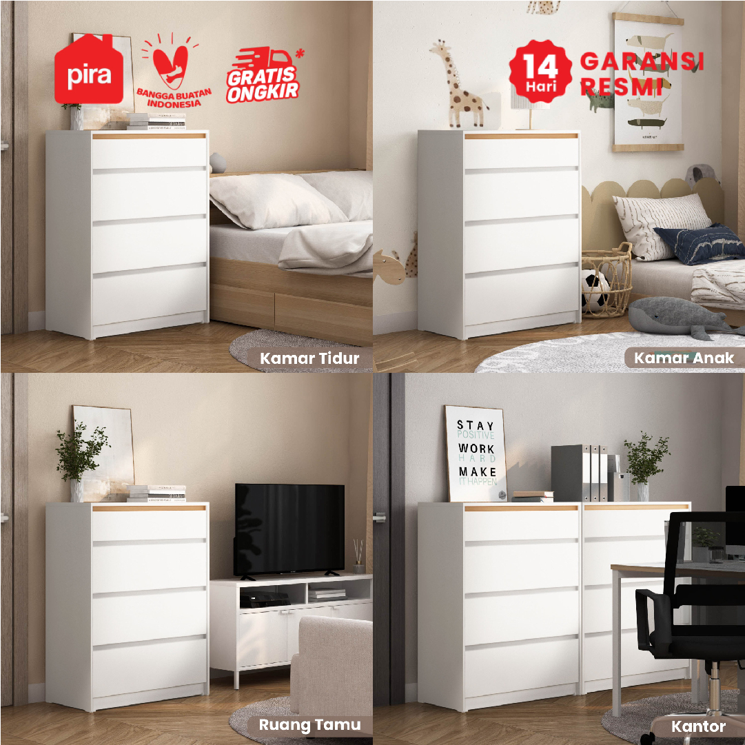 PIRA METROPOLIS OX -  HIRO CH480 LEMARI LACI / LEMARI SUSUN / DRAWER / LACI SUSUN warna WHITE - PRO OAK - PIRA METROPOLIS - foto 5