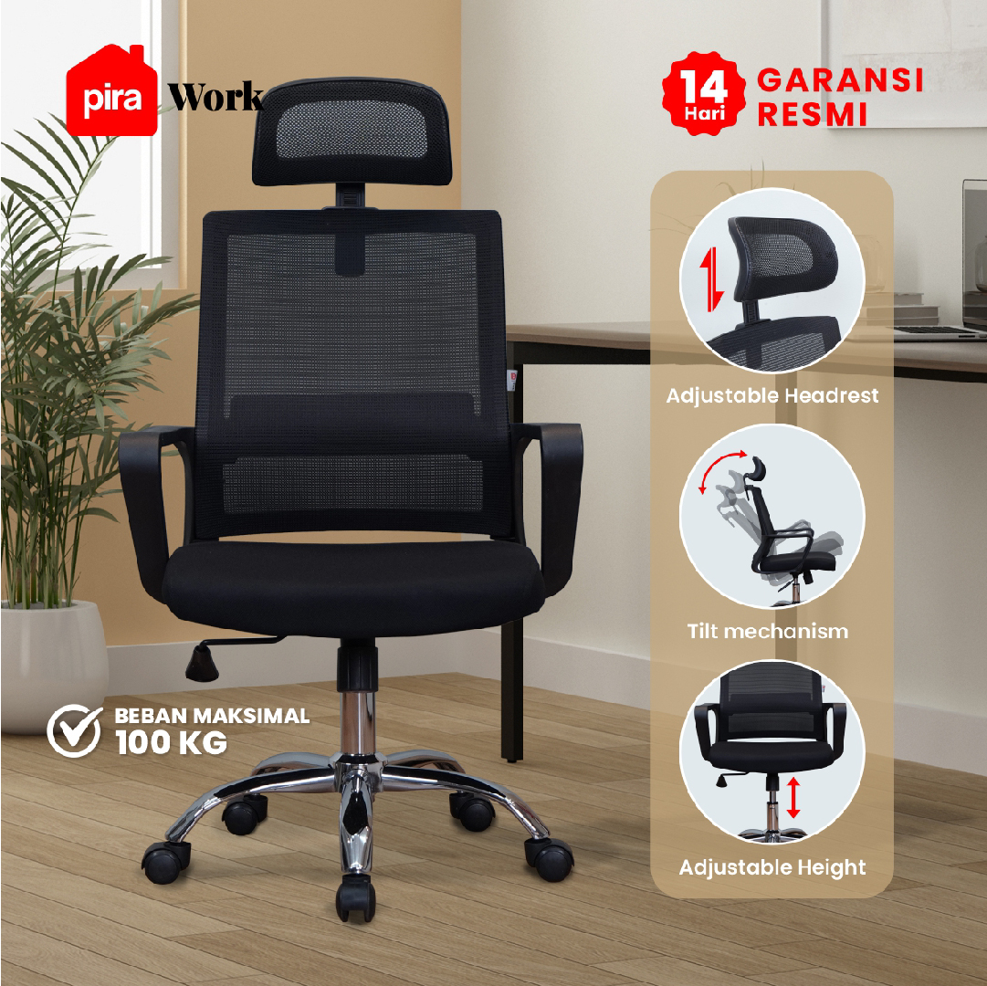PIRA WORK - KYLO A EC KURSI KERJA / KURSI KANTOR / KURSI EKSEKUTIF warna BLACK - PIRA WORK - foto 2