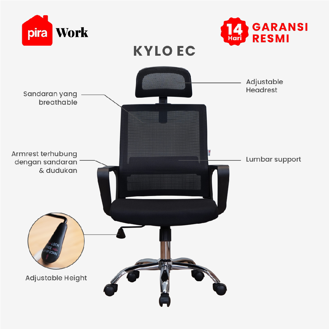 PIRA WORK - KYLO A EC KURSI KERJA / KURSI KANTOR / KURSI EKSEKUTIF warna BLACK - PIRA WORK - foto 3