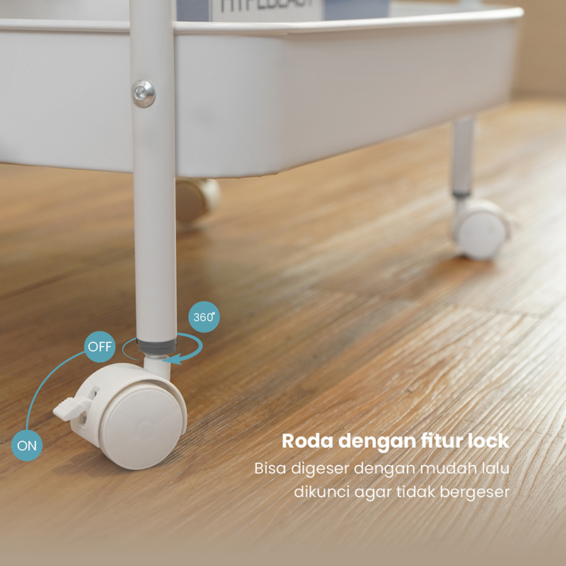 PIRA - YUKI MKT3 RAK TROLI / RAK PENYIMPANAN / RAK SERBAGUNA / RAK BESI 3 SUSUN DENGAN RODA warna WHITE - PIRA - foto 6