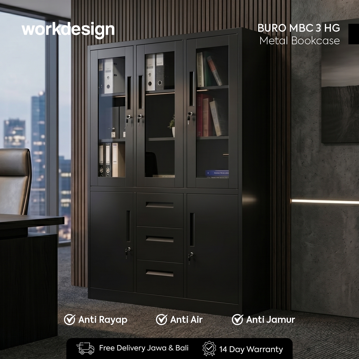 WORKDESIGN BURO AVA MBC 3 HG RAK BUKU BESI / LEMARI ARSIP KANTOR warna BLACK - WORKDESIGN - foto 1