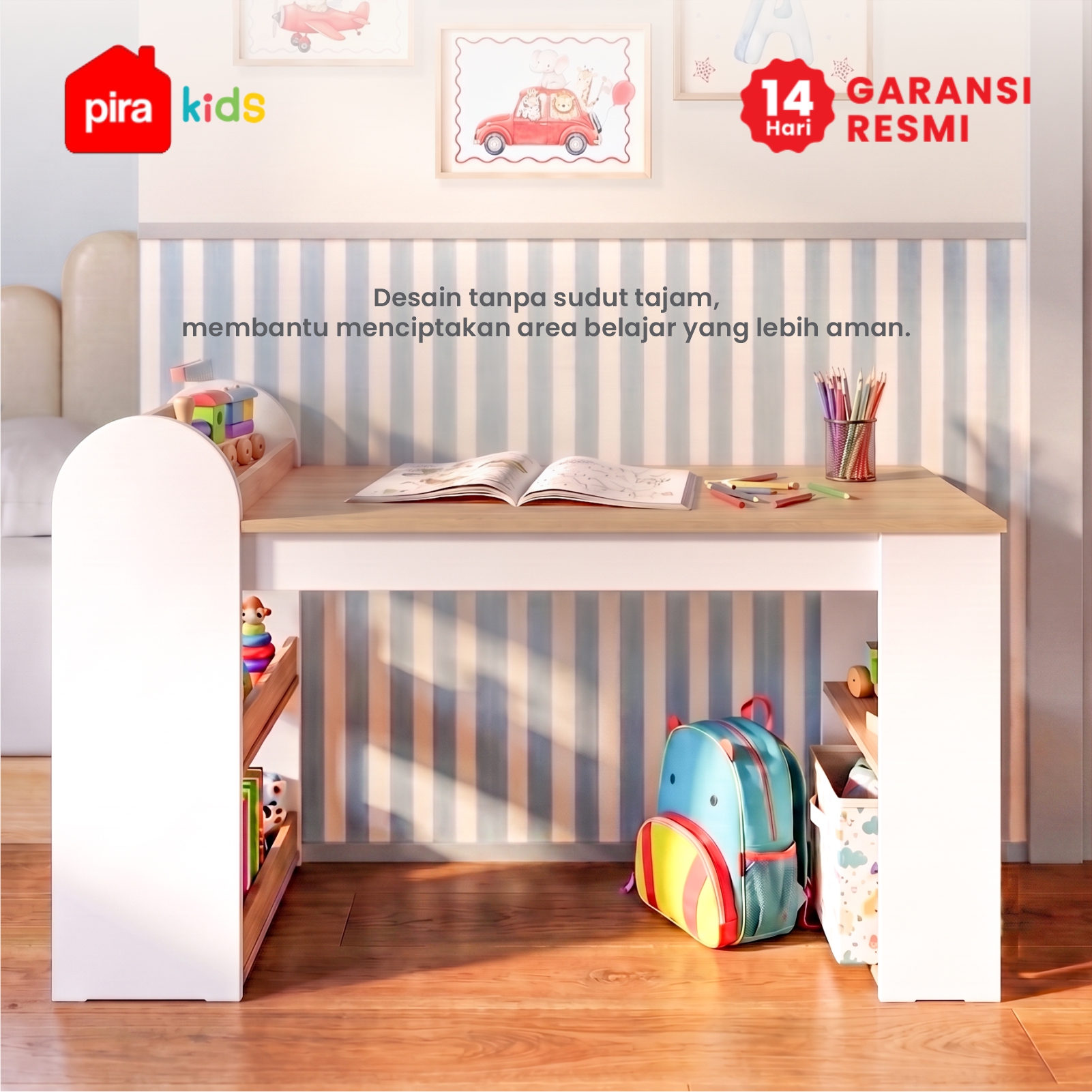 PIRA KIDS -  KIKO DKK100 MEJA BELAJAR ANAK DENGAN RAK BUKU warna WHITE SM - PRO OAK - PIRA KIDS - foto 4