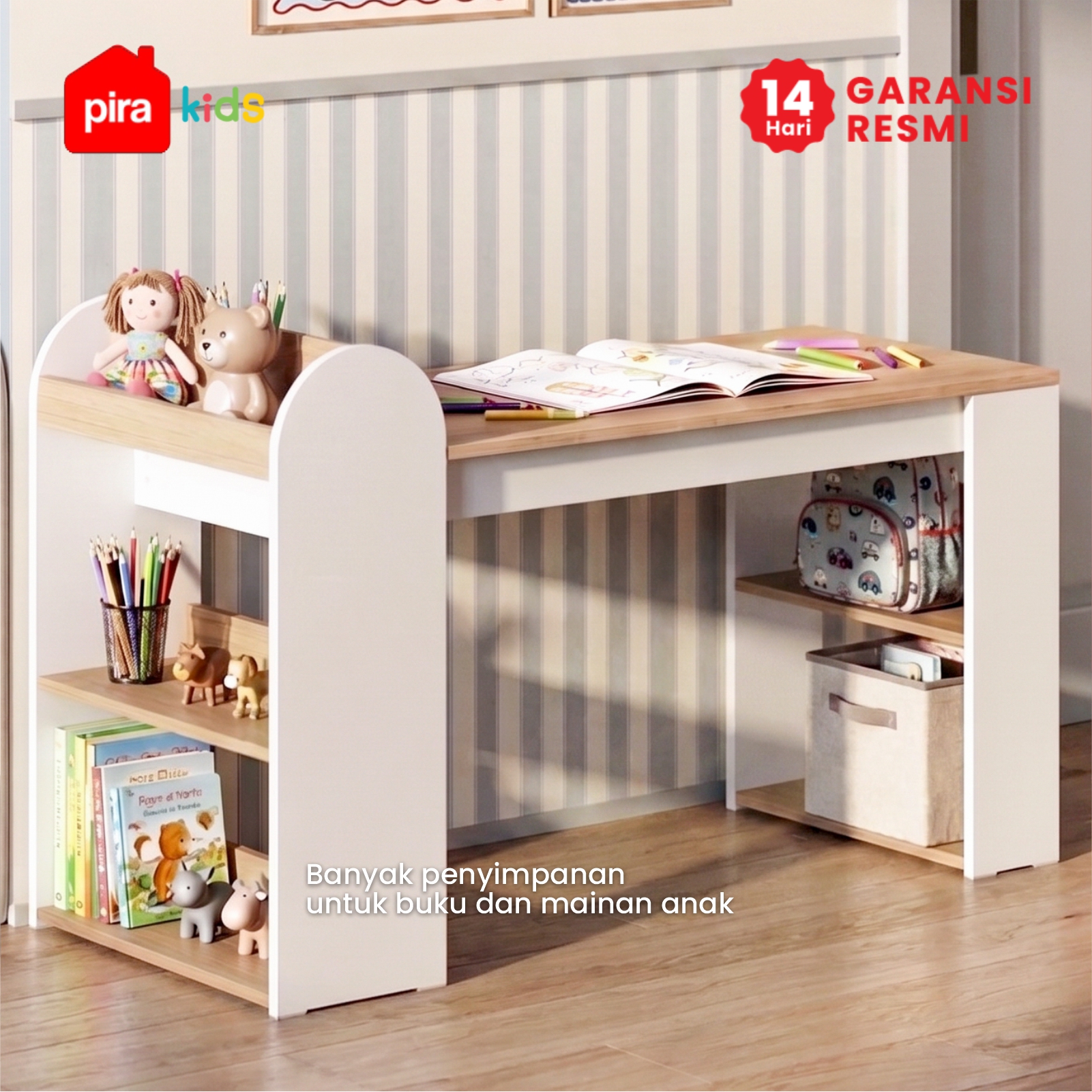 PIRA KIDS -  KIKO DKK100 MEJA BELAJAR ANAK DENGAN RAK BUKU warna WHITE SM - PRO OAK - PIRA KIDS - foto 5