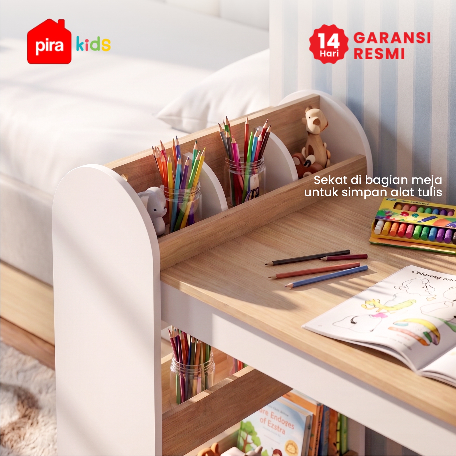 PIRA KIDS -  KIKO DKK100 MEJA BELAJAR ANAK DENGAN RAK BUKU warna WHITE SM - PRO OAK - PIRA KIDS - foto 6