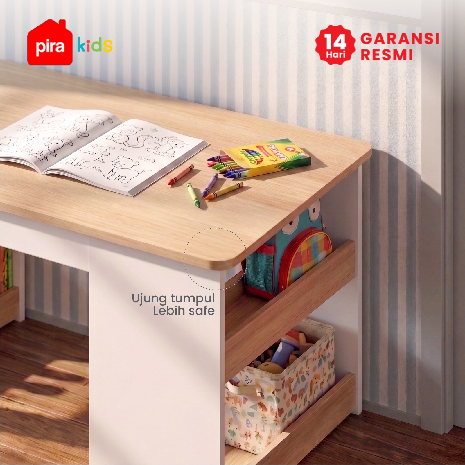PIRA KIDS -  KIKO DKK100 MEJA BELAJAR ANAK DENGAN RAK BUKU warna WHITE SM - PRO OAK - PIRA KIDS - foto 7