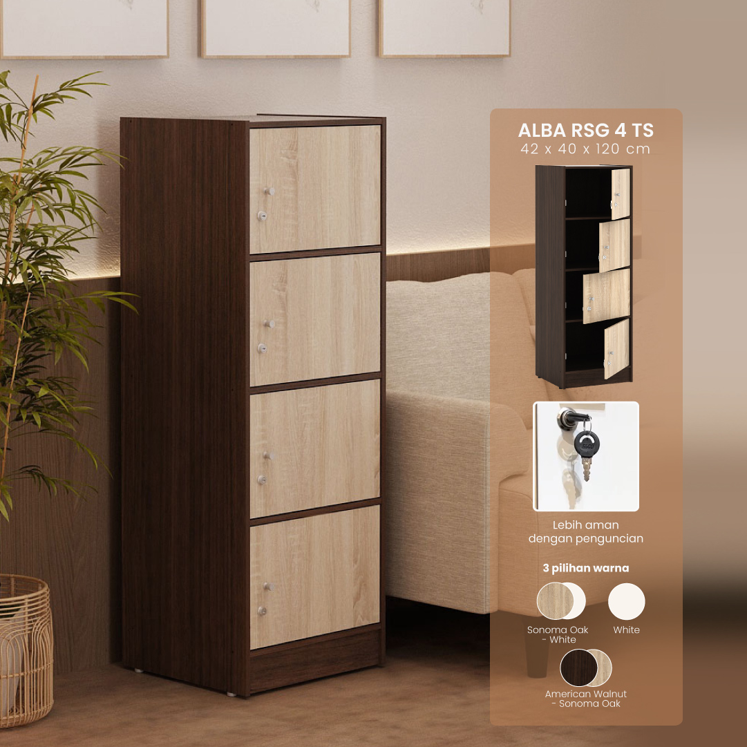 PIRA METROPOLIS - ALBA RSG 4 TS RAK SERBAGUNA / LEMARI SUSUN warna AMERICAN WALNUT - SONOMA OAK - METROPOLIS - foto 1