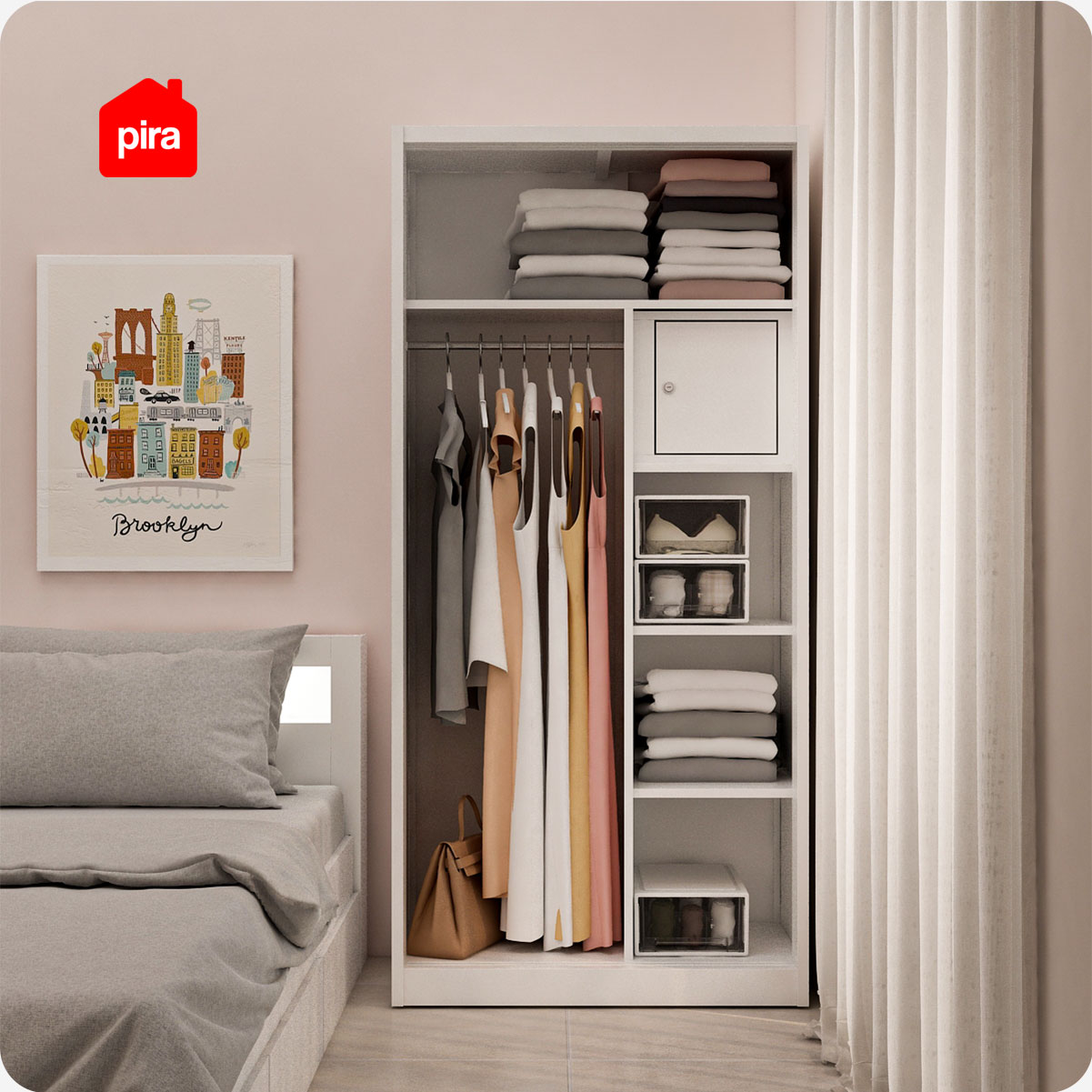 PIRA BAVARIAN - WURF MWDSL 90 LEMARI PAKAIAN BESI SLIDING / PINTU GESER warna WHITE CLAY - BAVARIAN - foto 2