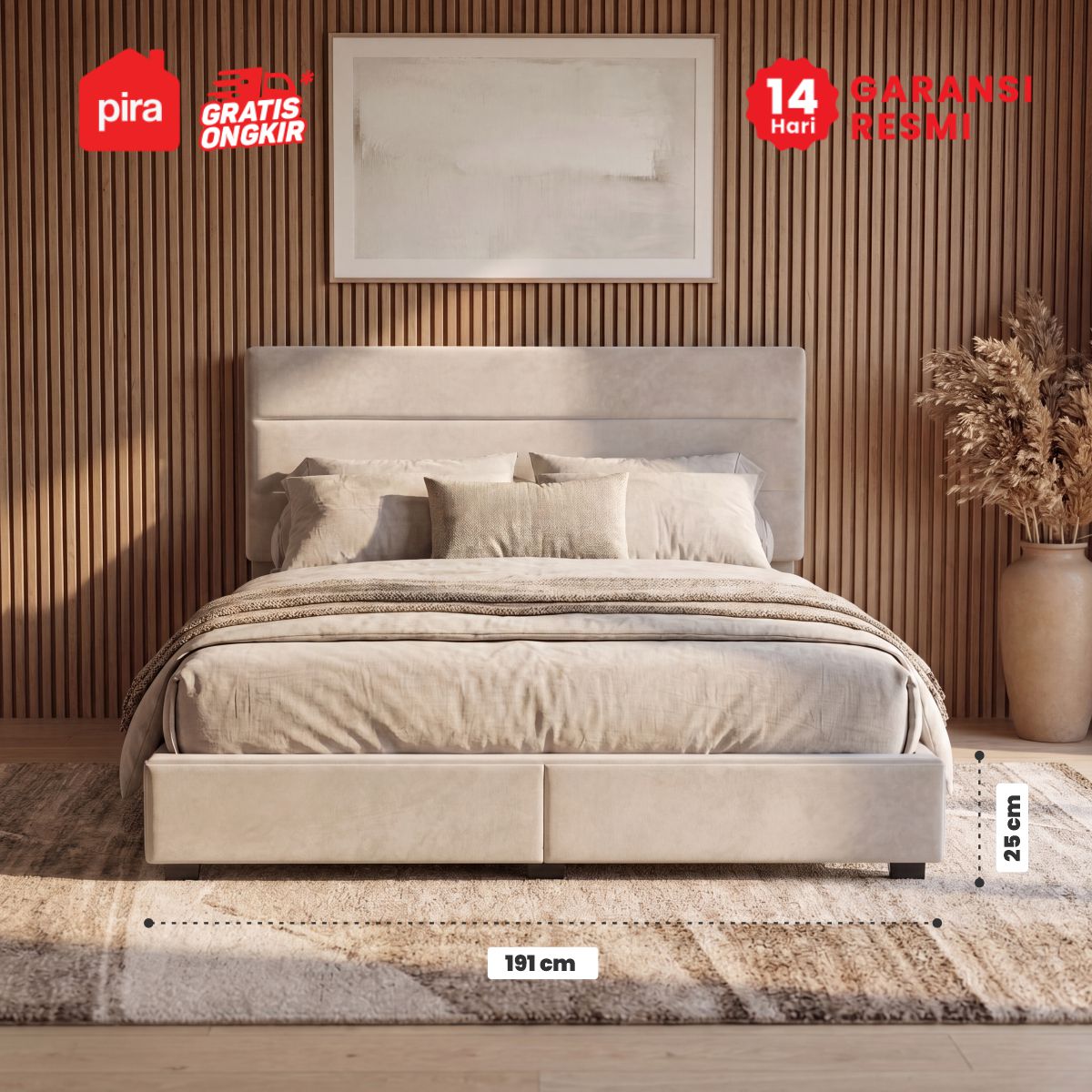 PIRA - PALMA BD180 PLATFORM BED / DIPAN / DIPAN TEMPAT TIDUR / RANJANG KASUR / DIPAN DENGAN LACI PENYIMPANAN warna CREAM - PIRA - foto 4