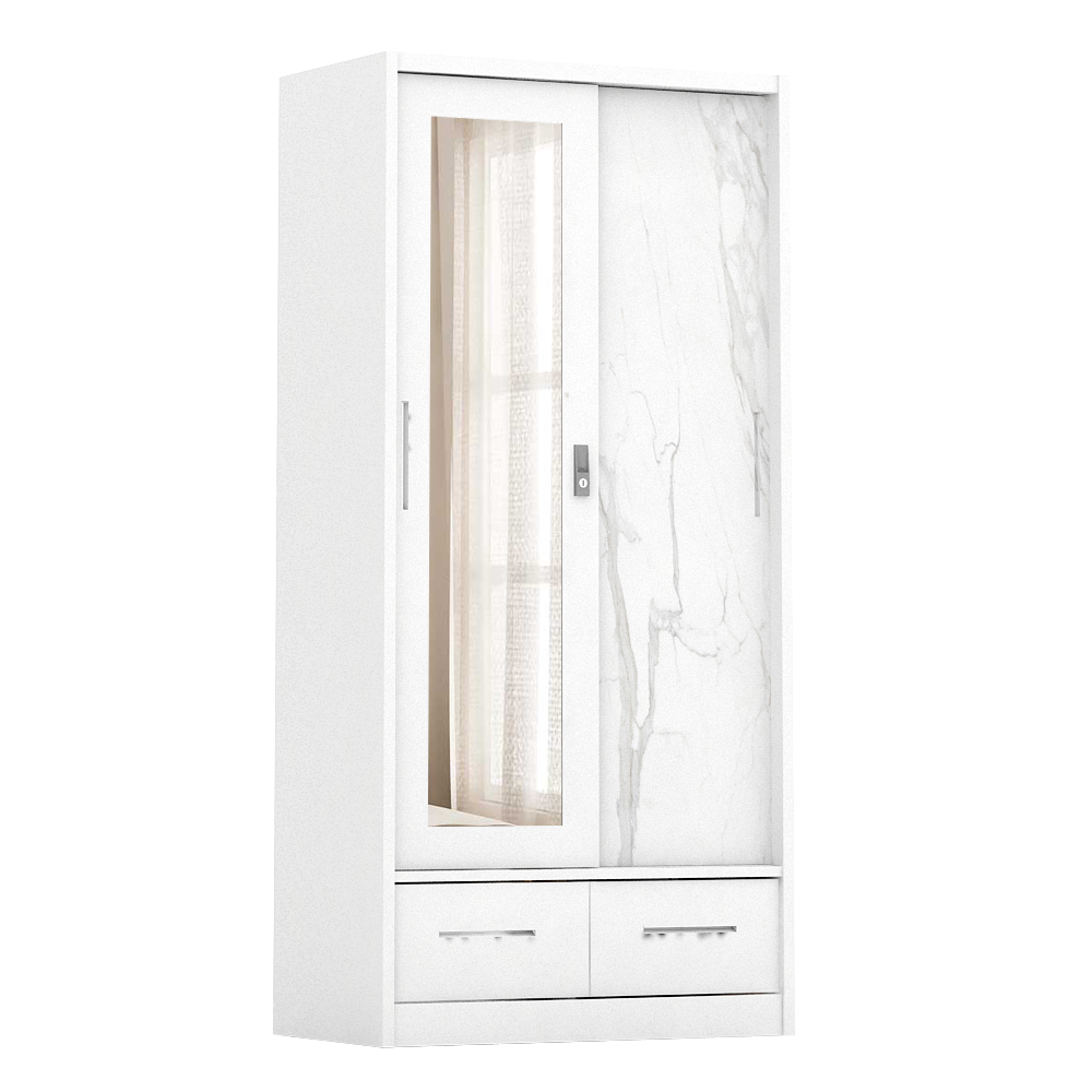 PIRA - CATTA 90D MWDSL LEMARI PAKAIAN BESI SLIDING / PINTU GESER warna LIGHT MARBLE - WHITE - PIRA - foto 5
