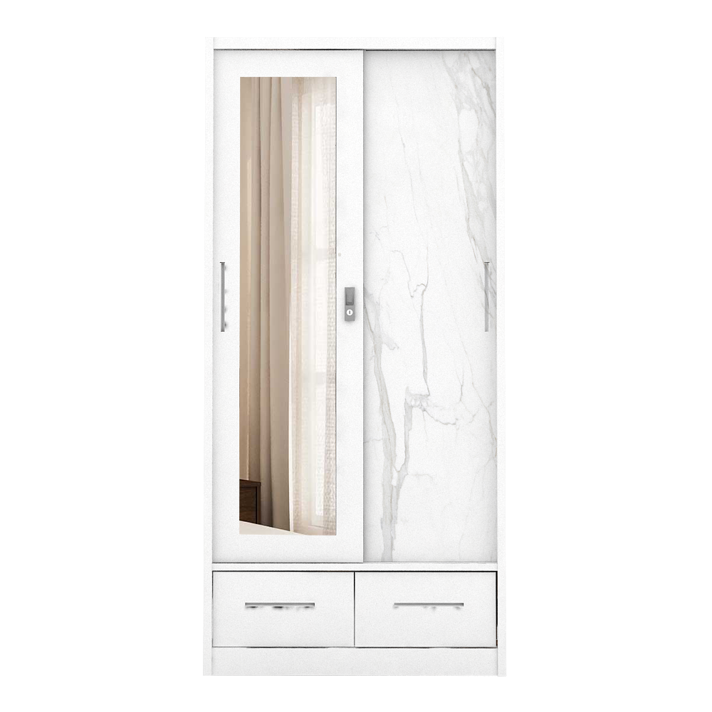 PIRA - CATTA 90D MWDSL LEMARI PAKAIAN BESI SLIDING / PINTU GESER warna LIGHT MARBLE - WHITE - PIRA - foto 6