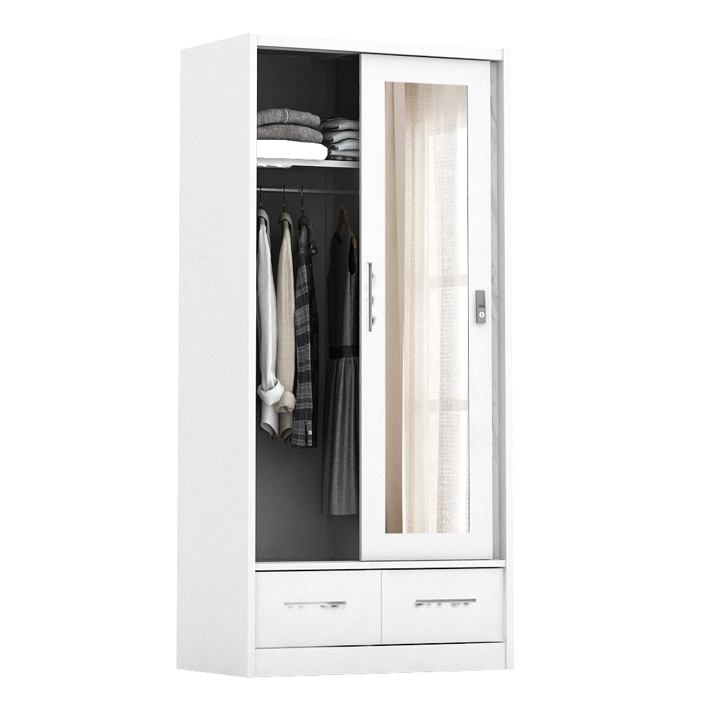 PIRA - CATTA 90D MWDSL LEMARI PAKAIAN BESI SLIDING / PINTU GESER warna LIGHT MARBLE - WHITE - PIRA - foto 7