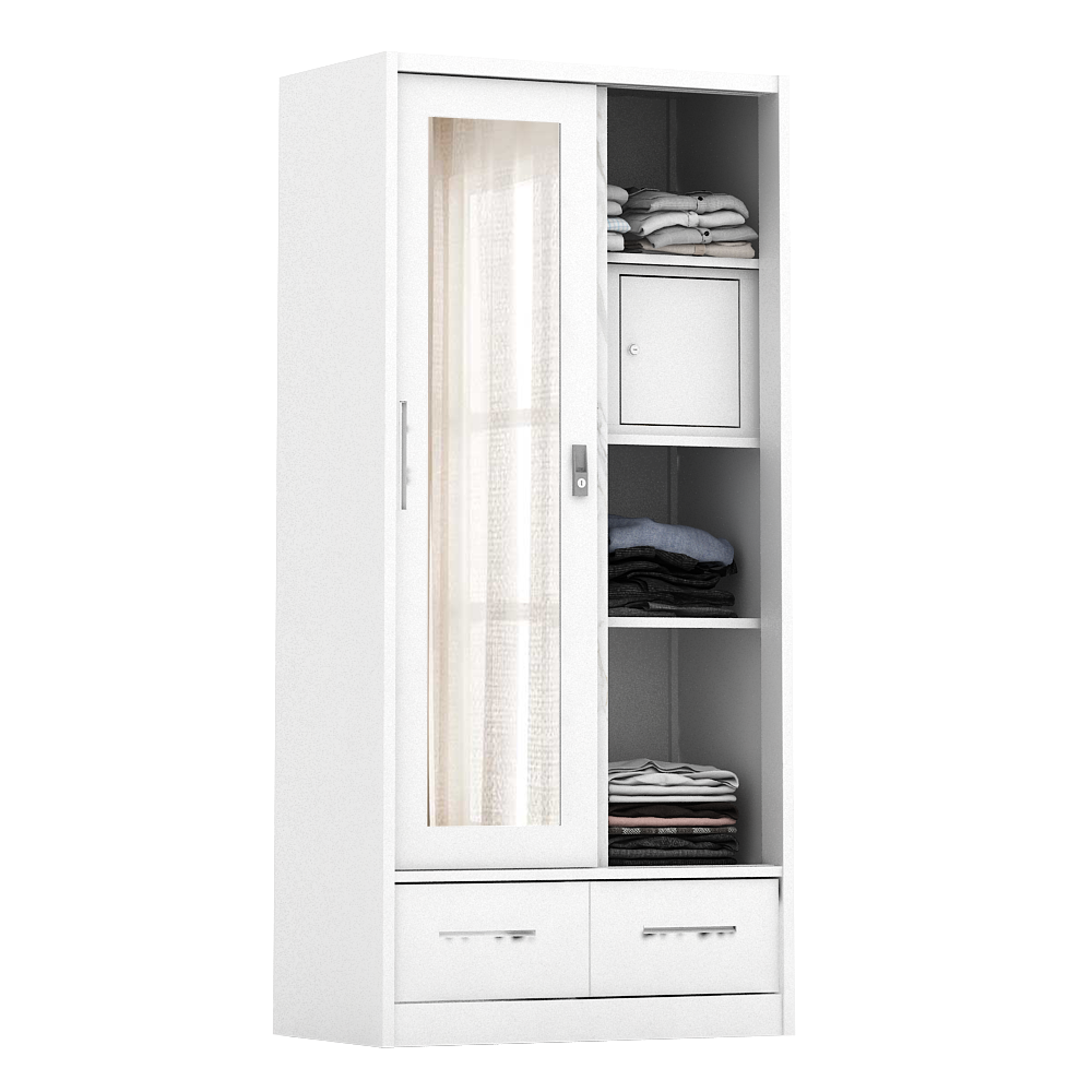 PIRA - CATTA 90D MWDSL LEMARI PAKAIAN BESI SLIDING / PINTU GESER warna LIGHT MARBLE - WHITE - PIRA - foto 8