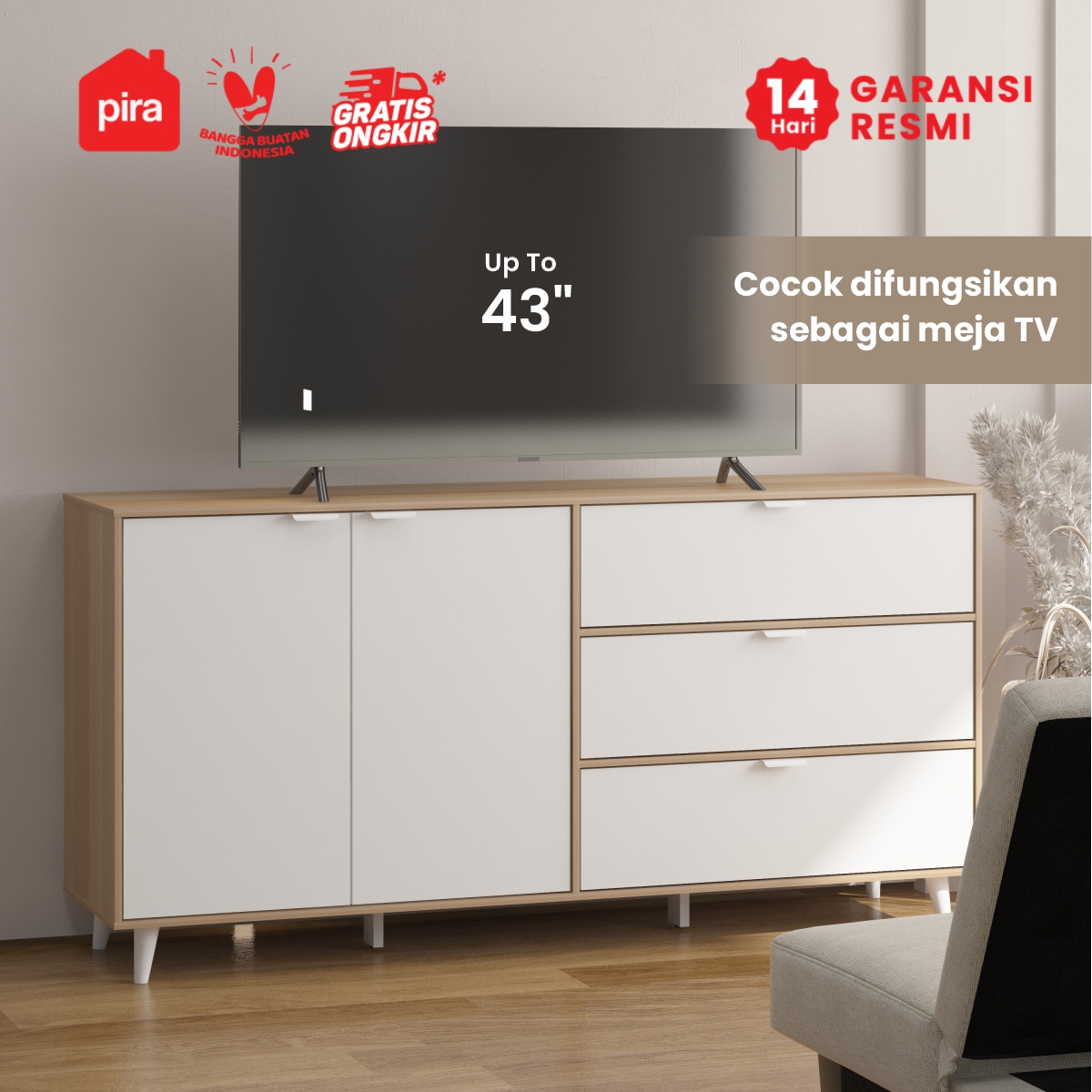 PIRA METROPOLIS OX - BELATRIX SB160 BUFET / KABINET / SIDEBOARD / MEJA TV warna PRO OAK - WHITE - PIRA METROPOLIS OX - foto 3