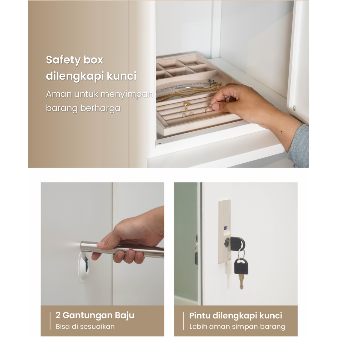 PIRA - SCHON 5P FGD MWD LEMARI PAKAIAN BESI 5 PINTU DENGAN LACI DAN LED warna WHITE - PIRA - foto 6