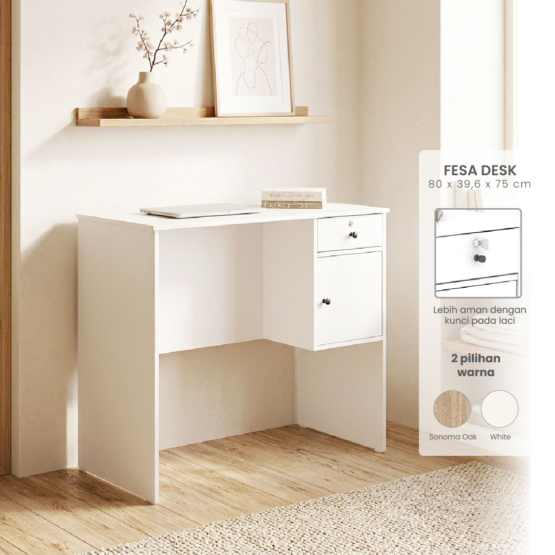 PIRA METROPOLIS -  FESA DESK MEJA BELAJAR / MEJA KERJA warna WHITE - METROPOLIS - foto 1