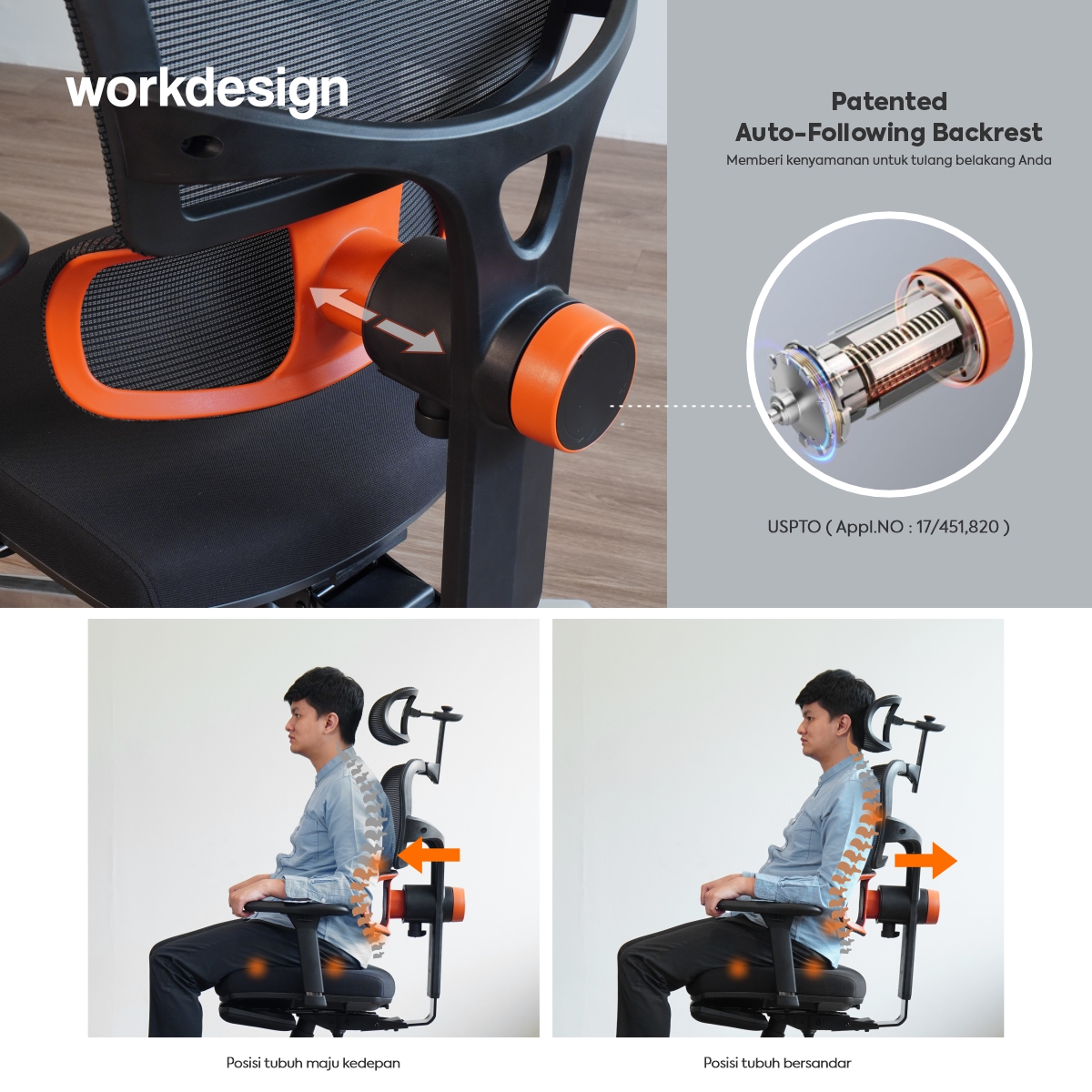 WORKDESIGN ANISEYA PC KURSI KANTOR / KURSI KERJA ERGONOMIS DENGAN LUMBAR SUPPORT warna BLACK - WORKDESIGN - foto 2