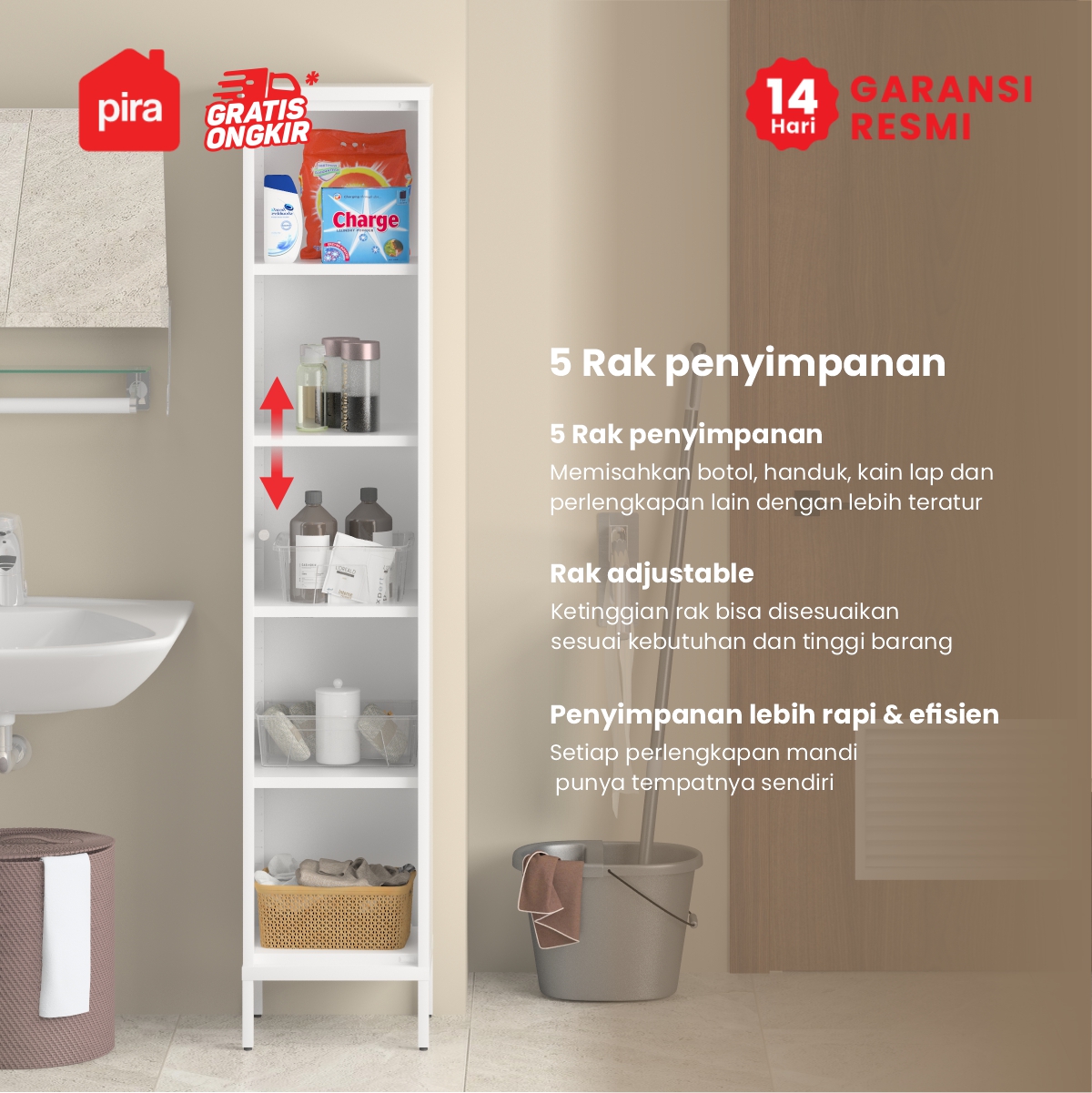 PIRA - KLENA MBTC FG LEMARI BESI / RAK KAMAR MANDI / LEMARI KAMAR MANDI / RAK DISPLAY / RAK BUKU warna WHITE - PIRA - foto 4