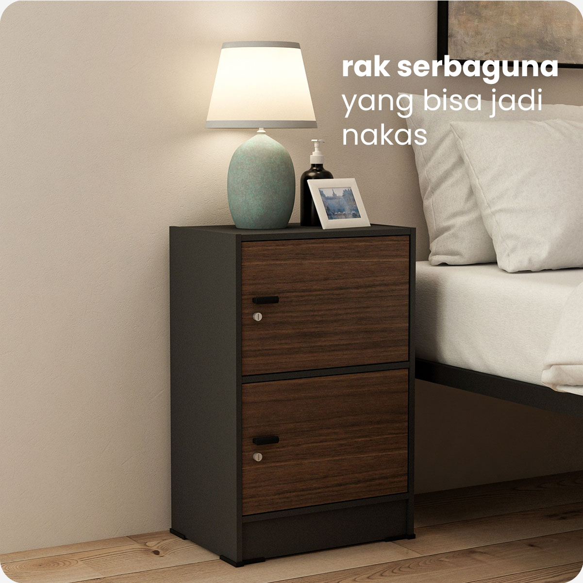 PIRA METROPOLIS OX -  ARUNA RSG2 RAK SERBAGUNA / RAK SUSUN 2 PINTU warna BLACK - AMERICAN WALNUT - PIRA METROPOLIS OX - foto 2