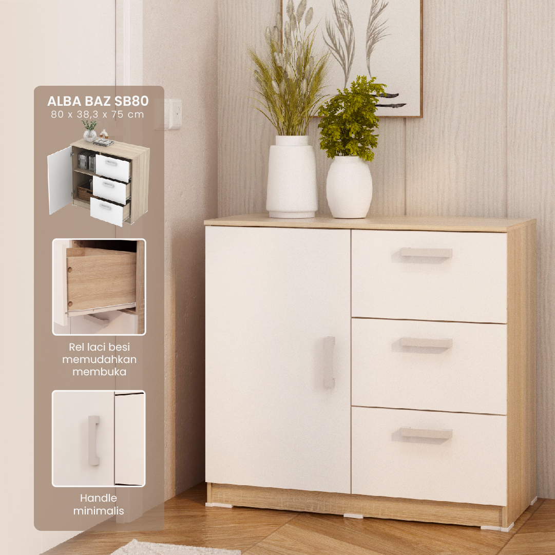 PIRA METROPOLIS - ALBA BAZ SB 80 BUFET warna SONOMA OAK - WHITE - METROPOLIS - foto 1