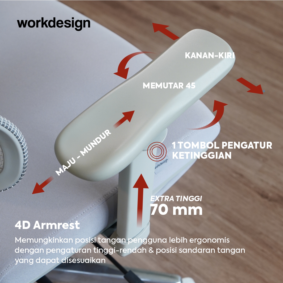 WORKDESIGN ANISEYA PC KURSI KANTOR / KURSI KERJA ERGONOMIS DENGAN LUMBAR SUPPORT warna GREY - WORKDESIGN - foto 5