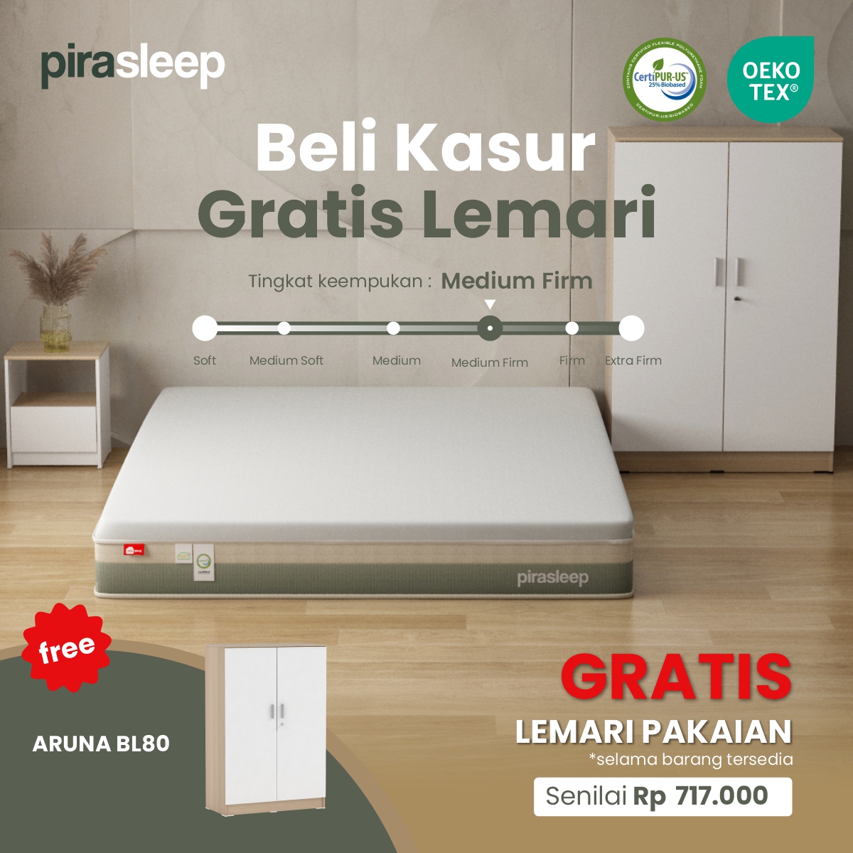 PIRA SLEEP 1 FEPS MF180 WHITE - CREAM + ARUNA BL80 PRO OAK - WHITE - foto 1