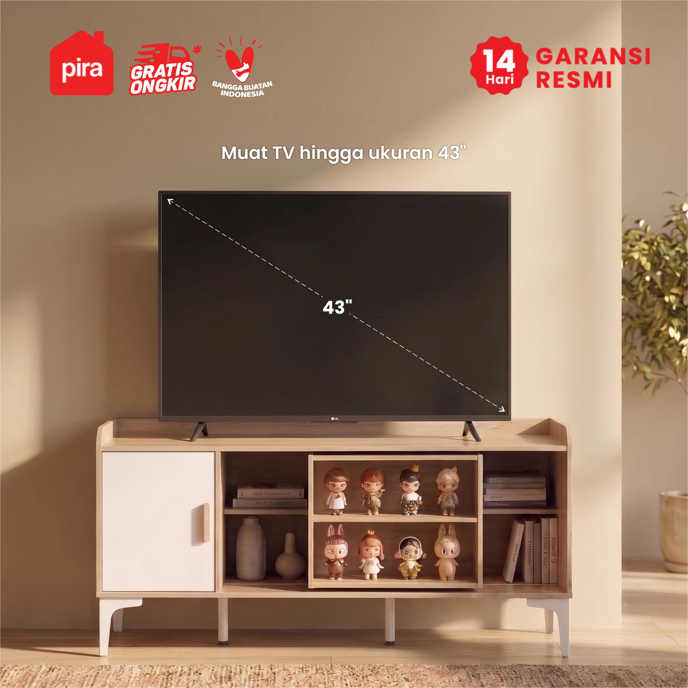 PIRA METROPOLIS - TANA TV120 MEJA TV / RAK TV / KABINET TV/ LEMARI TV warna PRO OAK - WHITE - PIRA METROPOLIS - foto 2