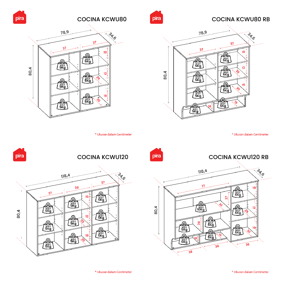 Panduan ukuran PIRA METROPOLIS - COCINA KCWU80 RAK DAPUR / RAK GANTUNG DAPUR / KITCHEN SET ATAS DENGAN RAK BUMBU warna WHITE - PRO OAK - PIRA METROPOLIS