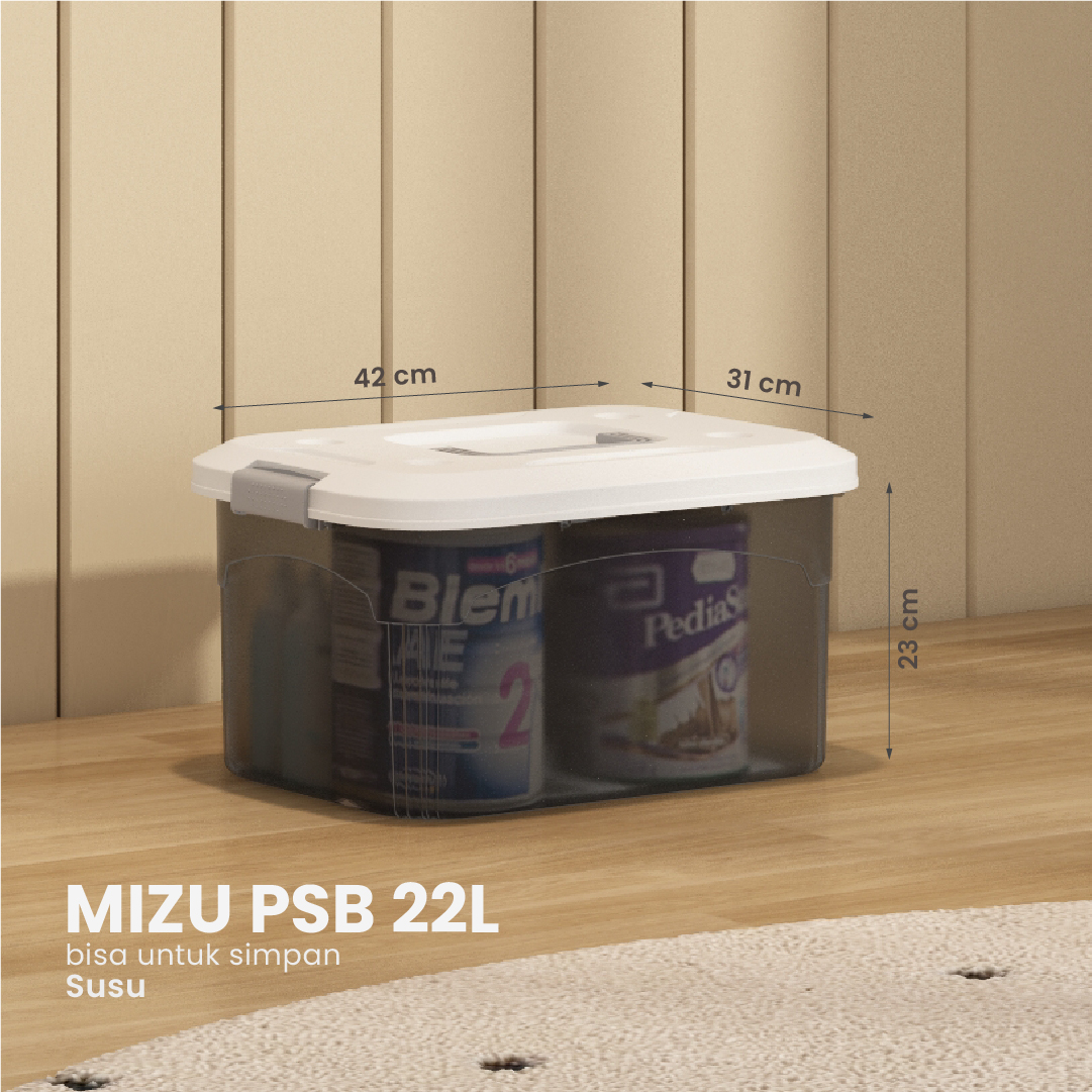 PIRA HOME -  MIZU PSB 22L CONTAINER BOX / BOX PLASTIK / KOTAK PENYIMPANAN warna CLEAR GREY - PIRA HOME - foto 1