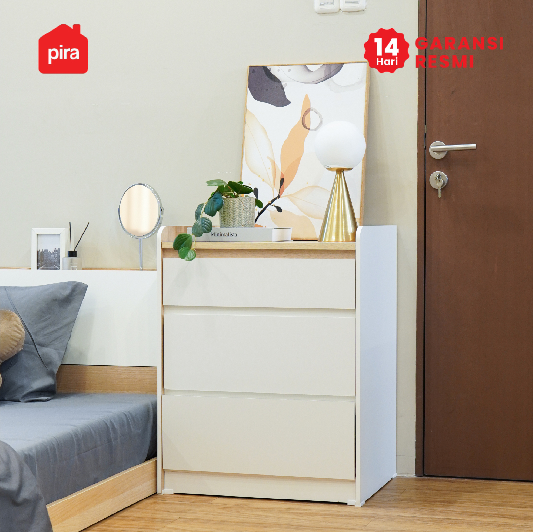 PIRA METROPOLIS - NILS CH3 LEMARI LACI 3 SUSUN / DRAWER / LEMARI SUSUN warna WHITE - PRO OAK - PIRA METROPOLIS - foto 7