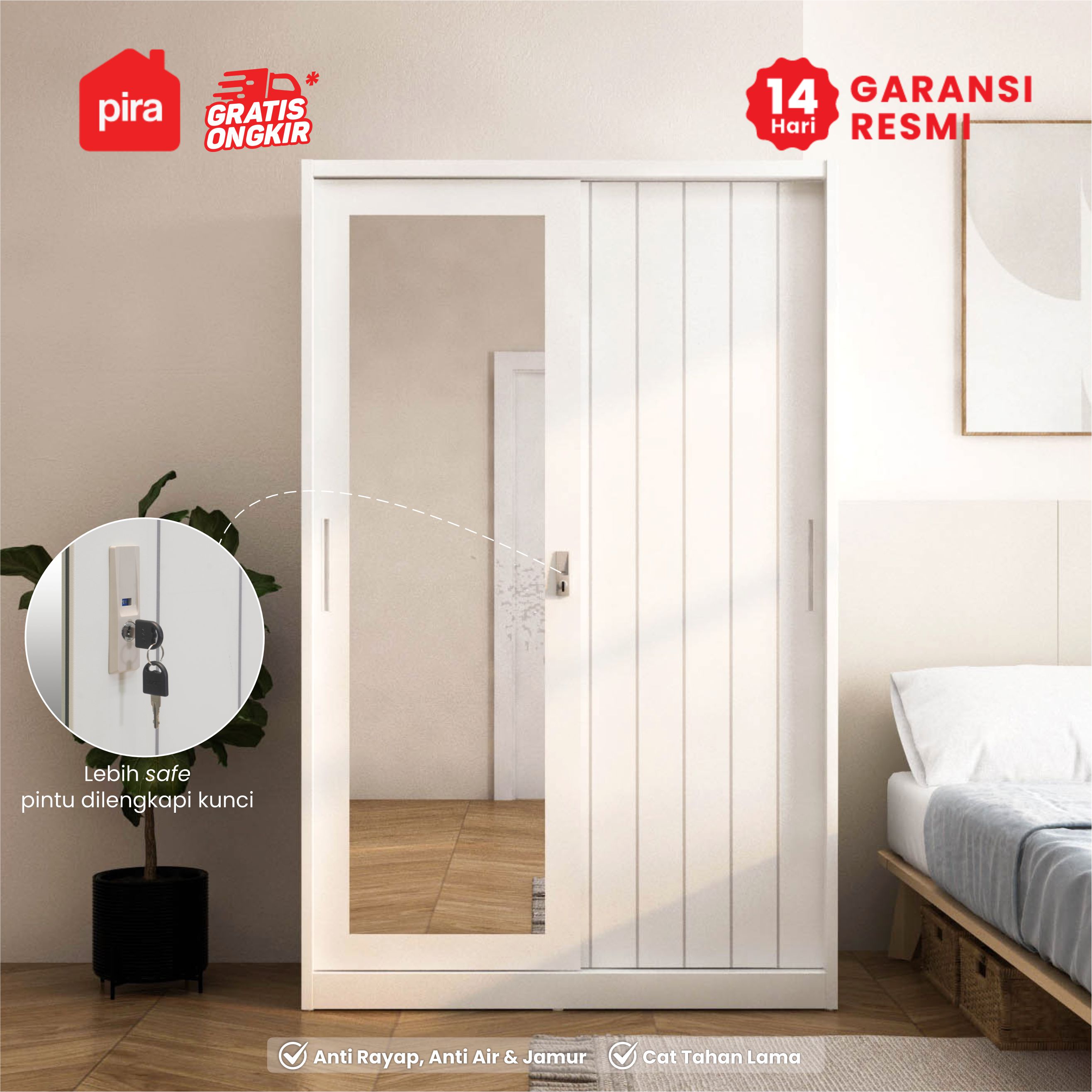 PIRA - SAXON AVA 120 MWDSL LEMARI PAKAIAN BESI SLIDING / PINTU GESER warna WHITE - PIRA - foto 2