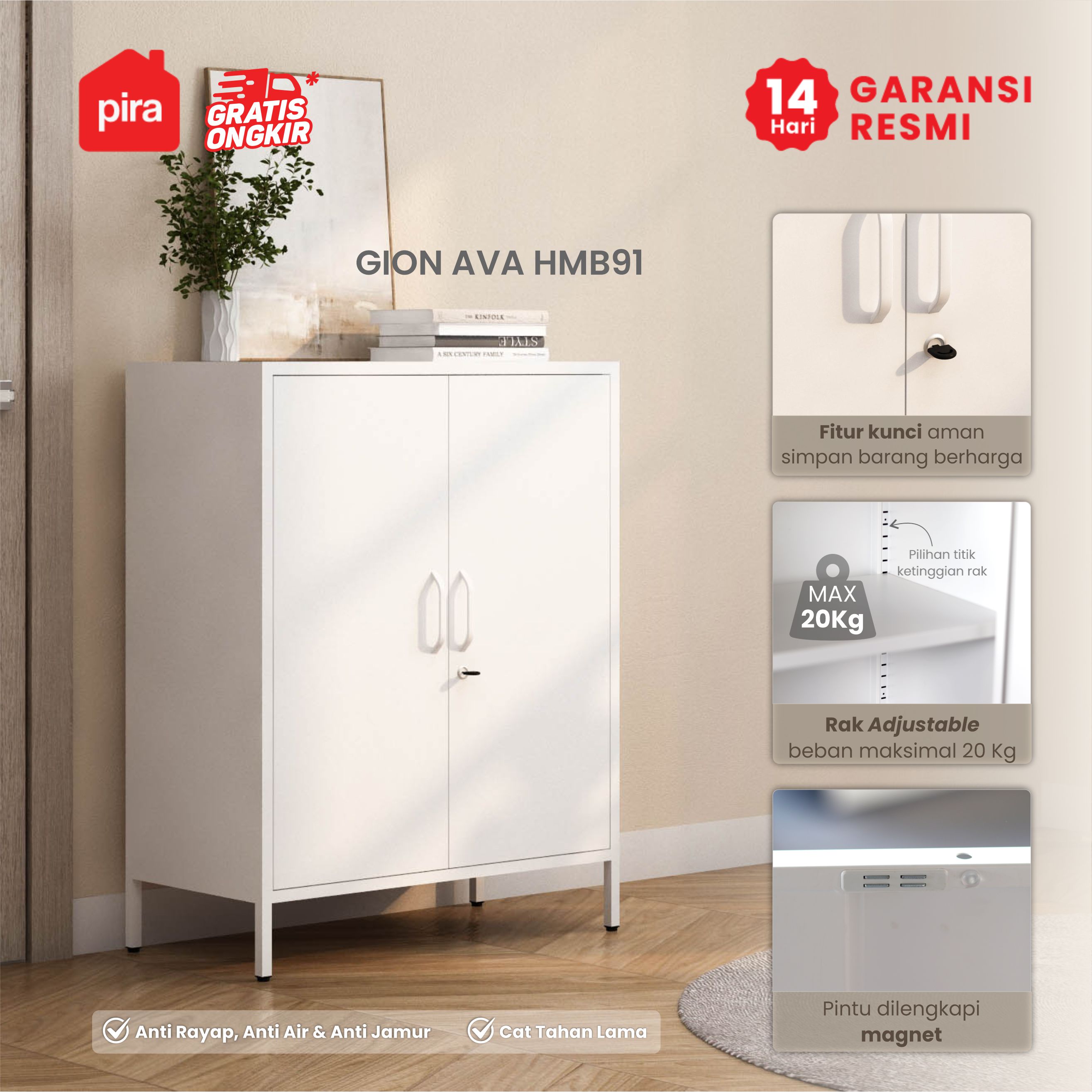 PIRA - GION AVA HMB91 LEMARI KABINET BESI / BUFET BESI warna WHITE - PIRA - foto 1