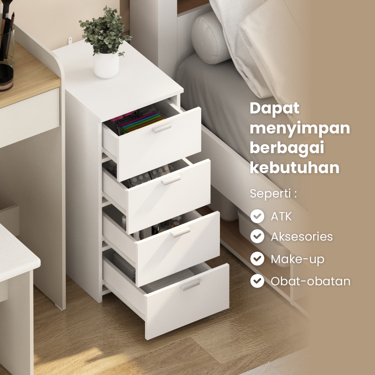 PIRA METROPOLIS - LUNAR CH4 LEMARI LACI 4 SUSUN / DRAWER warna WHITE - PIRA METROPOLIS - foto 2