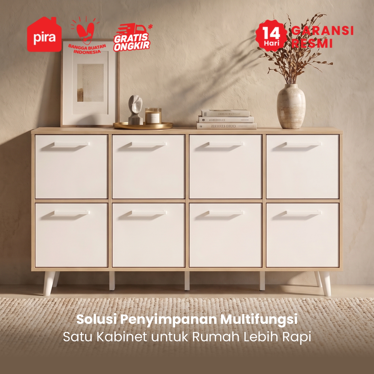 PIRA METROPOLIS - EDEN SB8P MEJA TV / BUFET / KABINET / RAK SERBAGUNA / LEMARI PAKAIAN warna PRO OAK - WHITE - PIRA METROPOLIS - foto 2