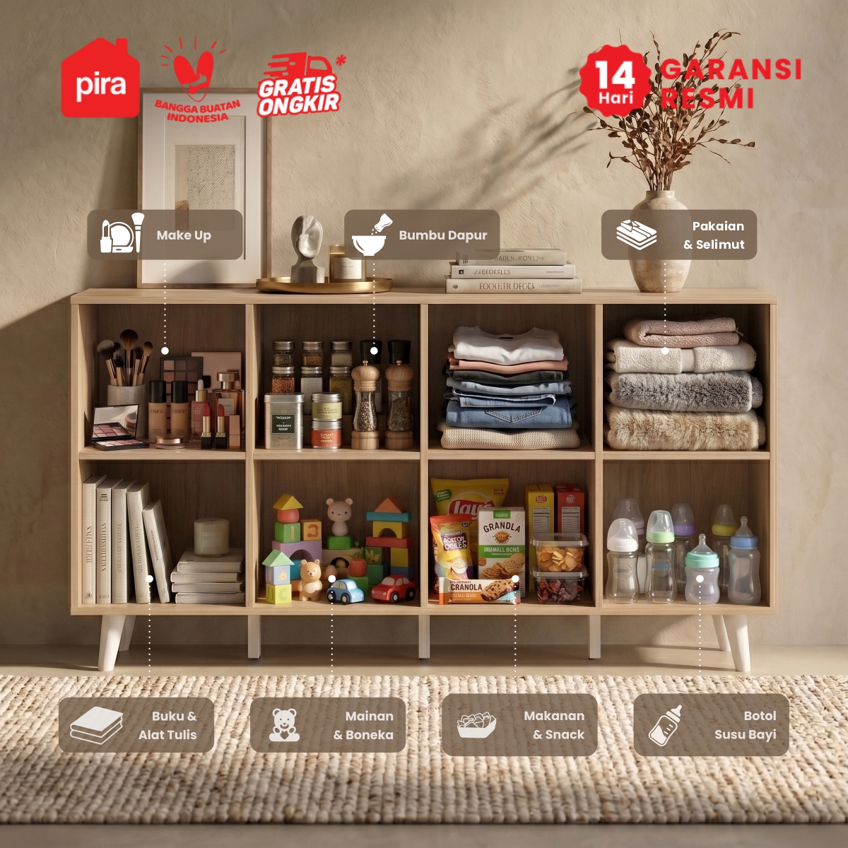 PIRA METROPOLIS - EDEN SB8P MEJA TV / BUFET / KABINET / RAK SERBAGUNA / LEMARI PAKAIAN warna PRO OAK - WHITE - PIRA METROPOLIS - foto 3