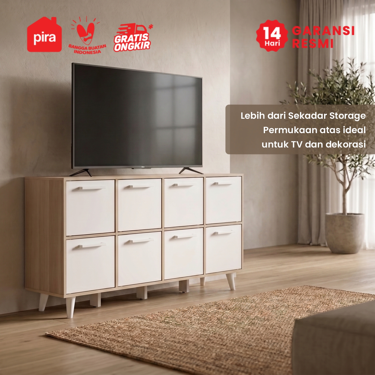 PIRA METROPOLIS - EDEN SB8P MEJA TV / BUFET / KABINET / RAK SERBAGUNA / LEMARI PAKAIAN warna PRO OAK - WHITE - PIRA METROPOLIS - foto 7