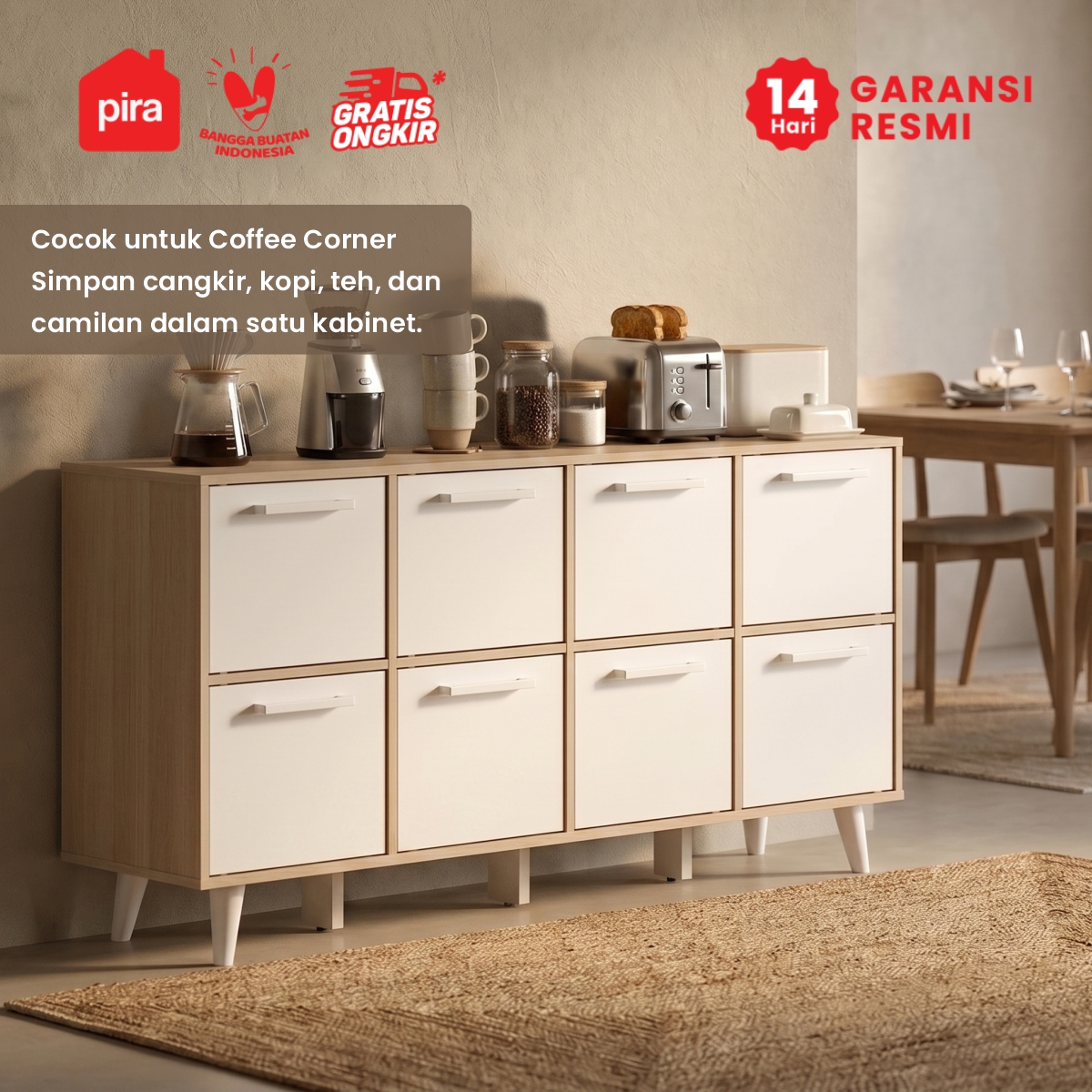 PIRA METROPOLIS - EDEN SB8P MEJA TV / BUFET / KABINET / RAK SERBAGUNA / LEMARI PAKAIAN warna PRO OAK - WHITE - PIRA METROPOLIS - foto 8