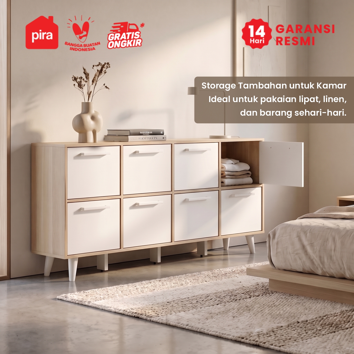 PIRA METROPOLIS - EDEN SB8P MEJA TV / BUFET / KABINET / RAK SERBAGUNA / LEMARI PAKAIAN warna PRO OAK - WHITE - PIRA METROPOLIS - foto 9