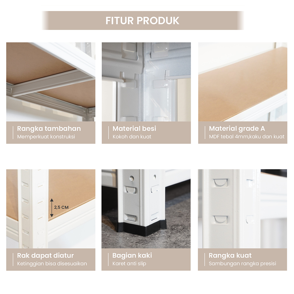 PIRA METROPOLIS - BROCK MSU 90X30 RAK SUSUN SERBAGUNA / RAK SUSUN BESI / RAK BESI SERBAGUNA / RAK GUDANG / RAK PENYIMPANAN warna WHITE - PIRA METROPOLIS - foto 2