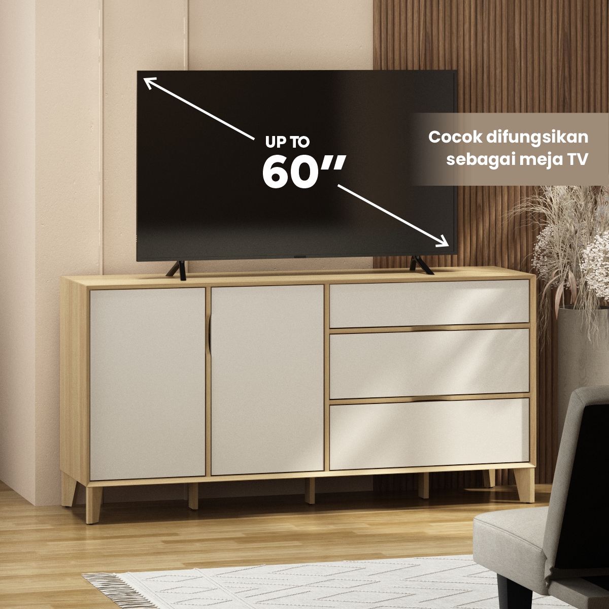 PIRA -  LUCA SB160 BUFET / SIDEBOARD / LEMARI KABINET / MEJA TV warna EURO OAK - LIGHT TAUPE - PIRA - foto 2