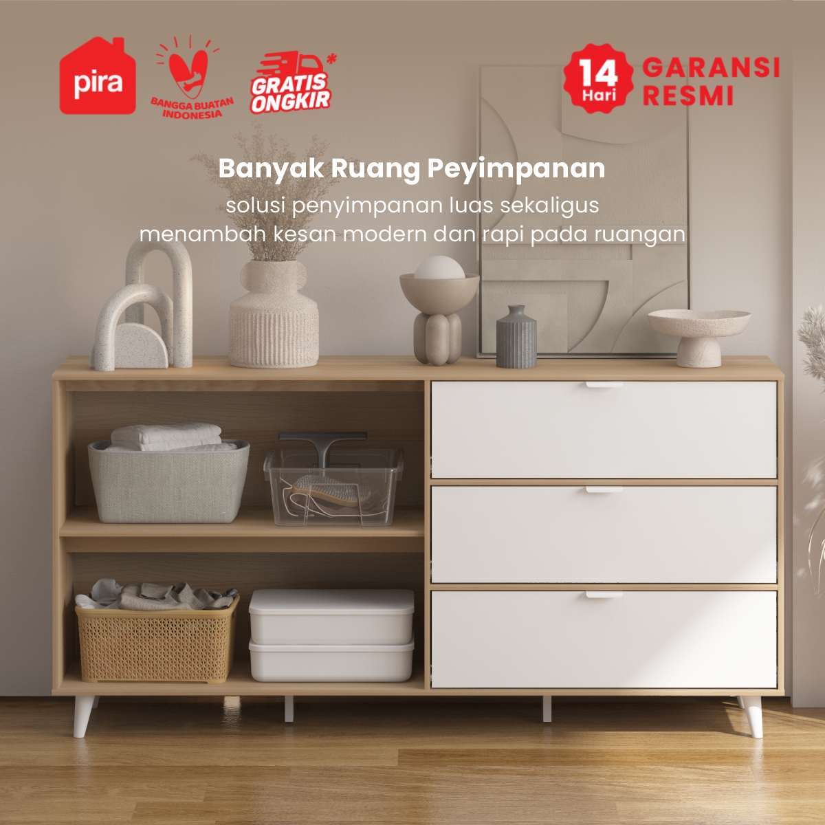 PIRA METROPOLIS OX - BELATRIX SB160 BUFET / KABINET / SIDEBOARD / MEJA TV warna PRO OAK - WHITE - PIRA METROPOLIS OX - foto 4