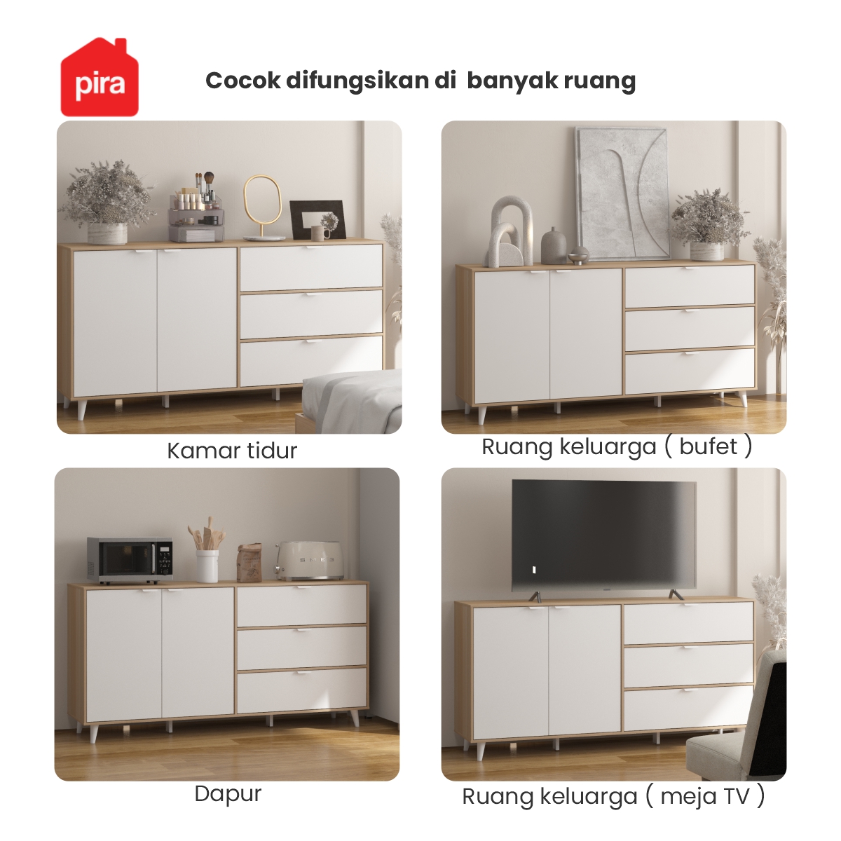 PIRA METROPOLIS OX - BELATRIX SB160 BUFET / KABINET / SIDEBOARD / MEJA TV warna PRO OAK - WHITE - PIRA METROPOLIS OX - foto 8