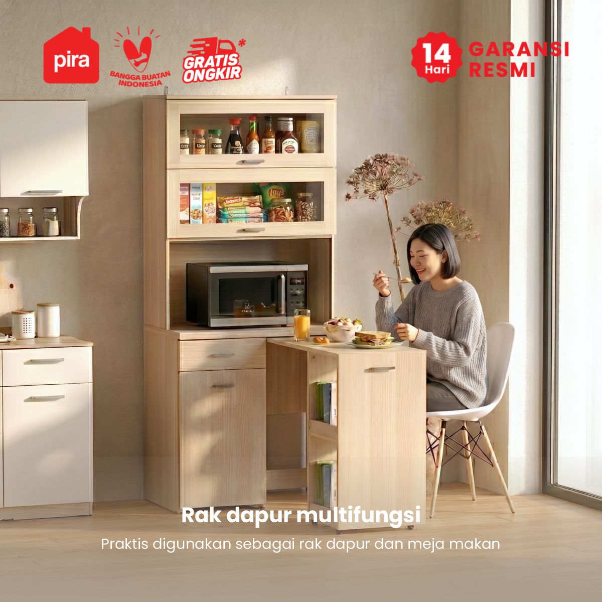 PIRA - NAKAU KCDT80 LEMARI DAPUR / RAK DAPUR / KITCHEN SET / KABINET DAPUR DENGAN MEJA MAKAN warna PRO OAK - PIRA - foto 2
