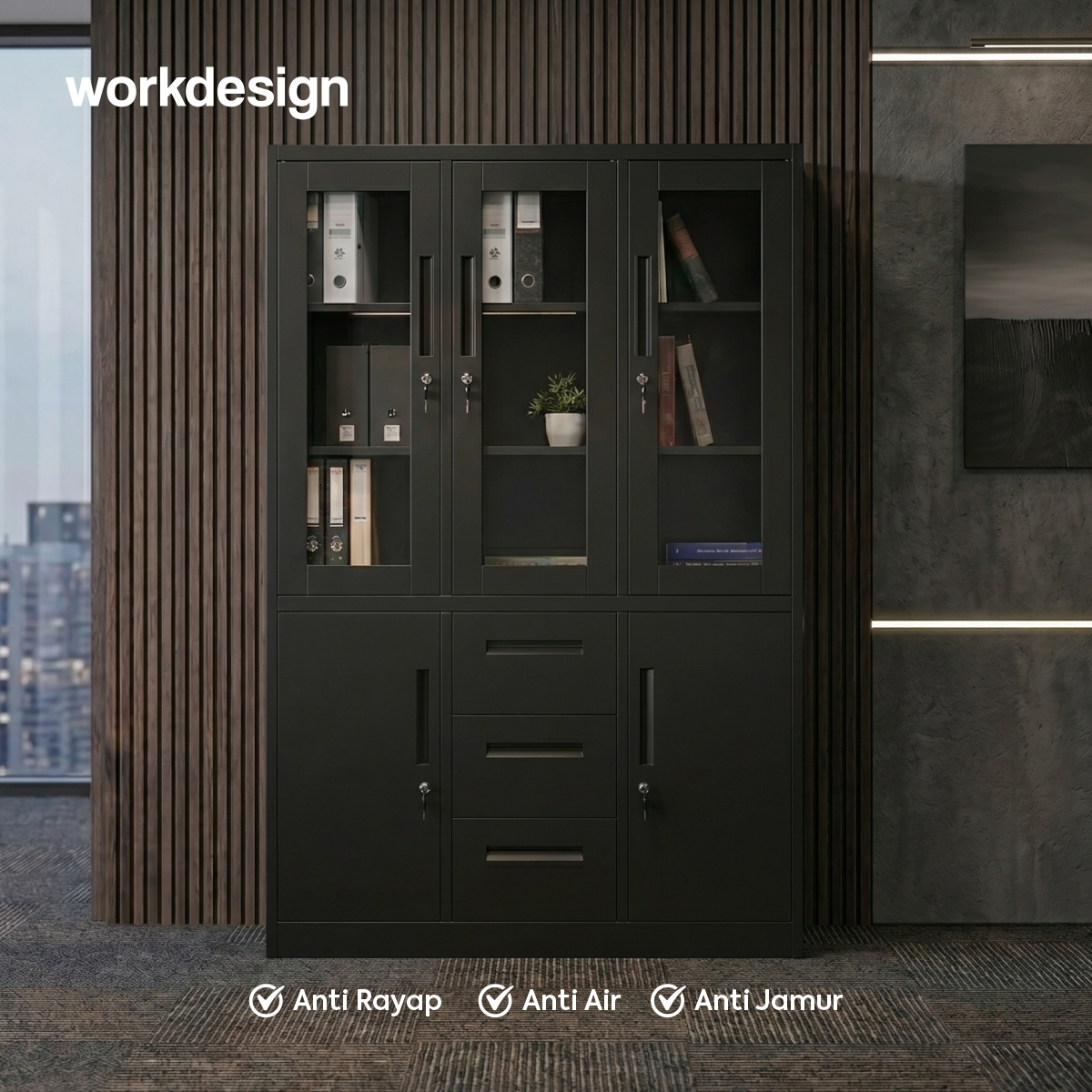 WORKDESIGN BURO AVA MBC 3 HG RAK BUKU BESI / LEMARI ARSIP KANTOR warna BLACK - WORKDESIGN - foto 2