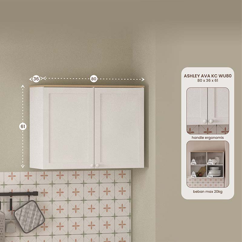 PIRA METROPOLIS -  ASHLEY AVA KC WU80 RAK DAPUR / RAK GANTUNG DAPUR / KITCHEN SET ATAS warna WHITE - PRO OAK - PIRA METROPOLIS - foto 1