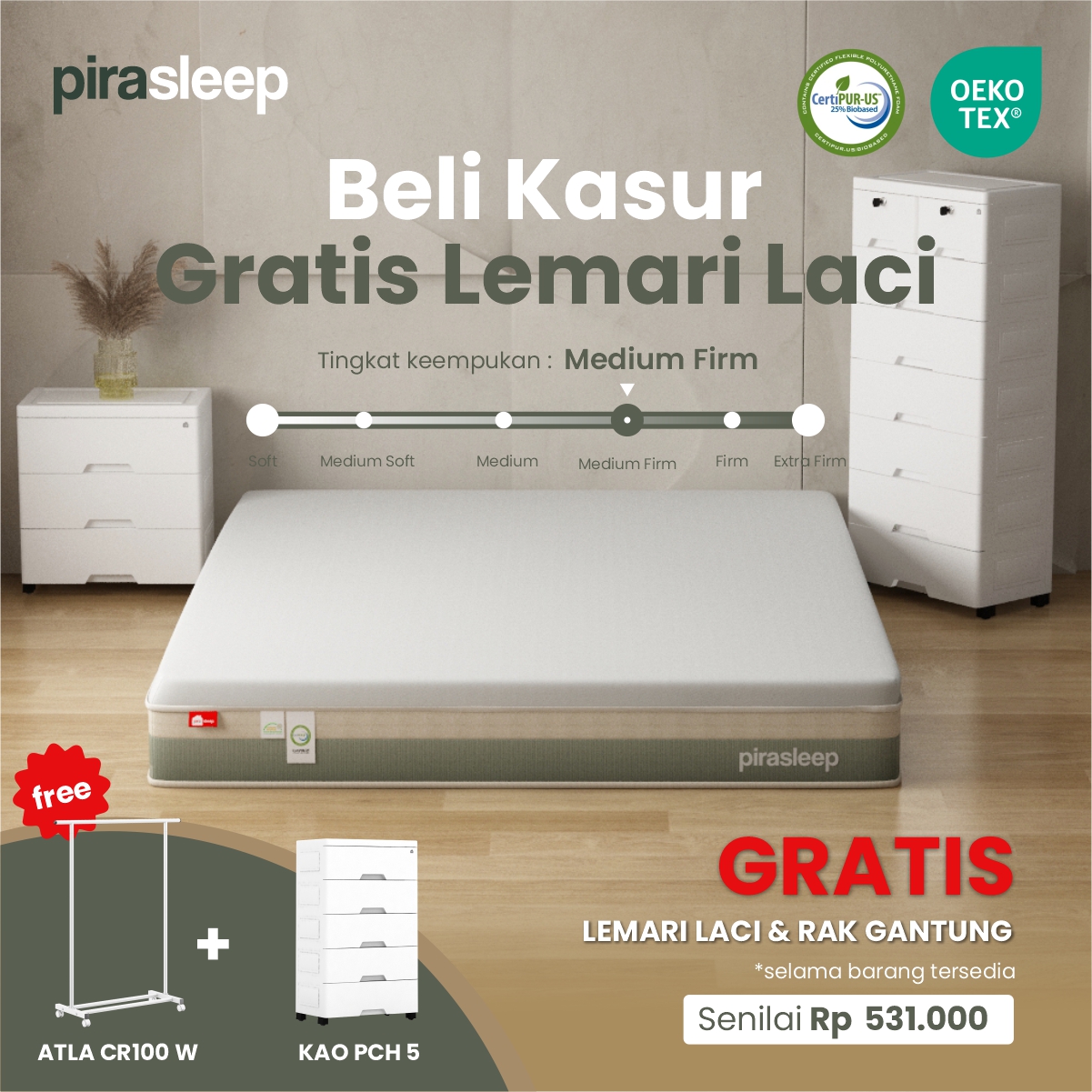 PIRA SLEEP 1 FEPS MF160 WHITE - CREAM + KAO PCH5 - WHITE + ATLA CR 100 W - WHITE - foto 1
